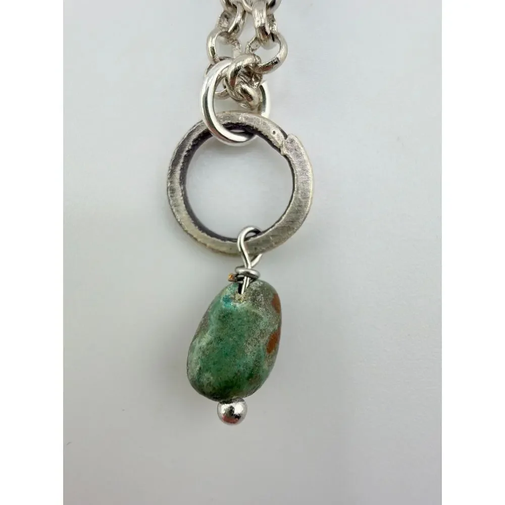 Artisan Made Sterling Silver Circle Pendant Necklace with Jasper and Turquoise